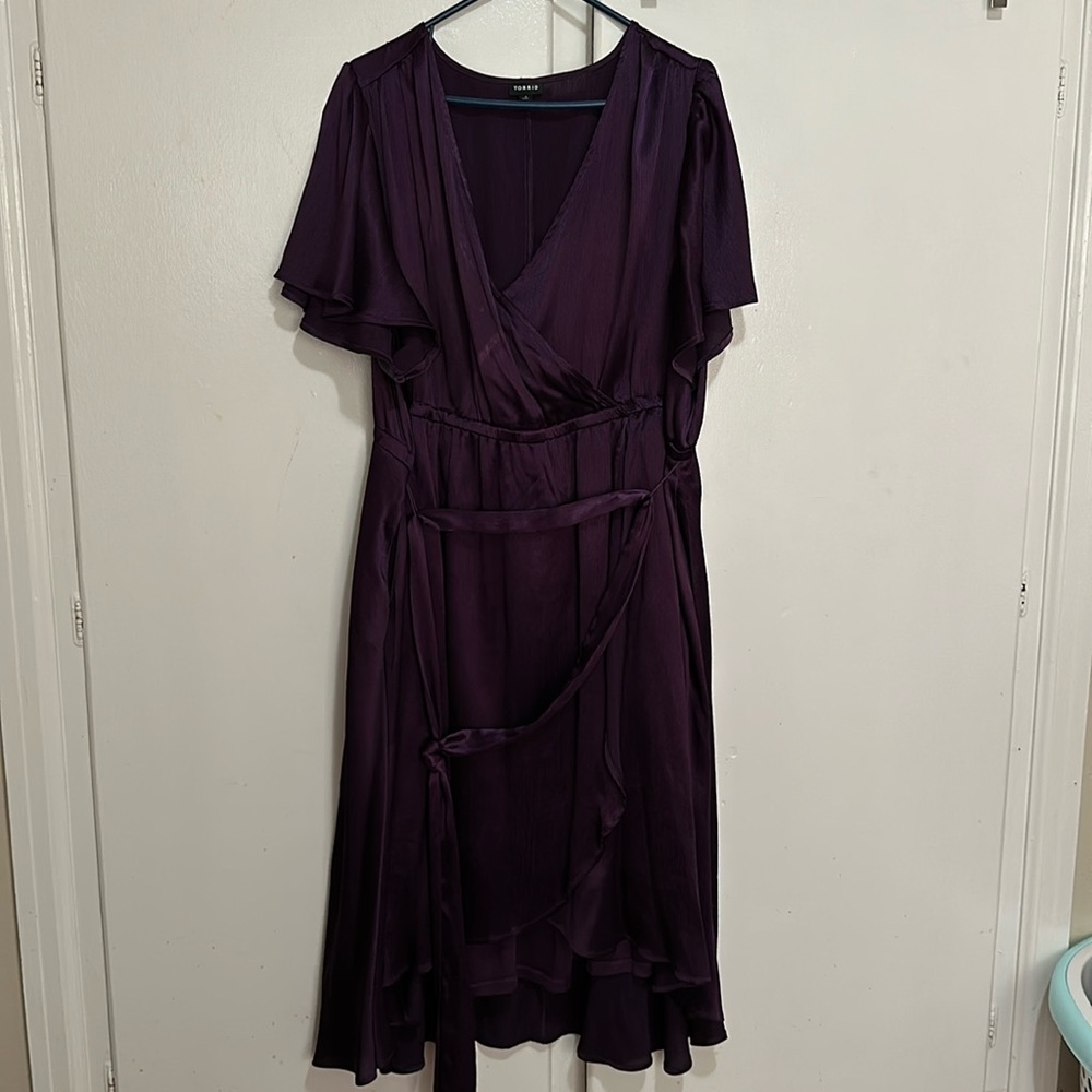 Deep purple high low dress with pockets